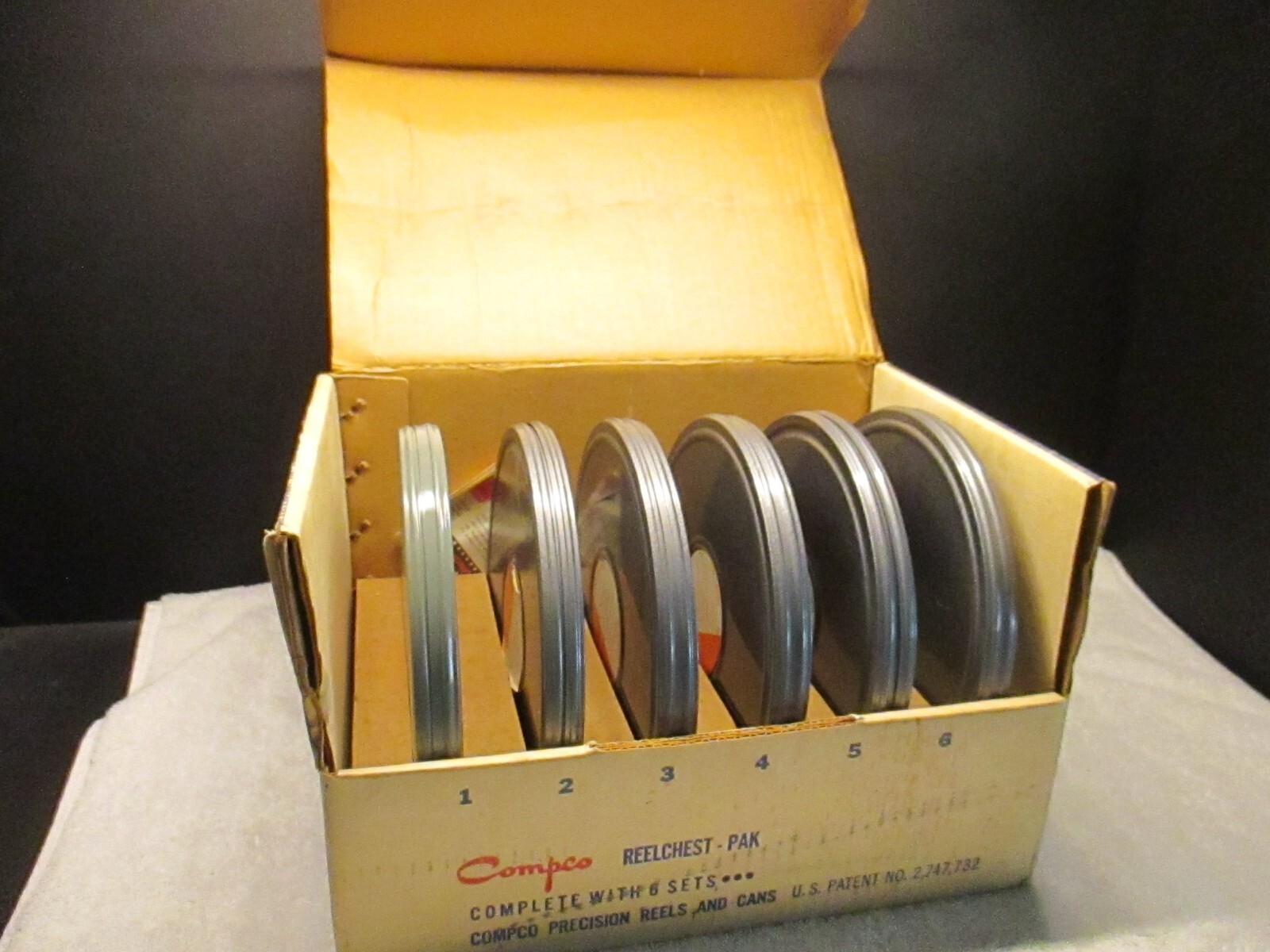 VINTAGE COMPCO REEL CHEST W/CASES AND REELS