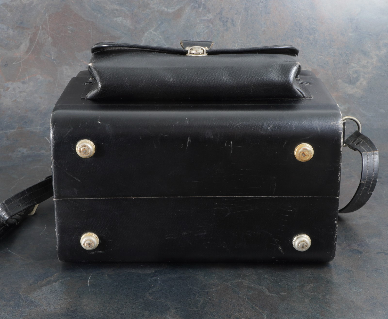 -[EX++]Vintage Alps Leather Camera Bag Black With Dark Burgandy Interior