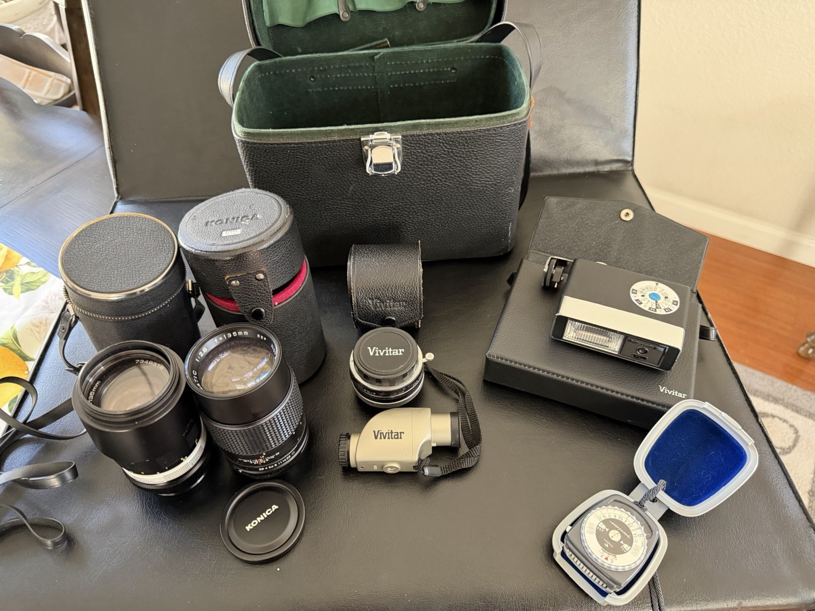Vintage Camera Lenses Flashes And Filter. Konica Miida And More.