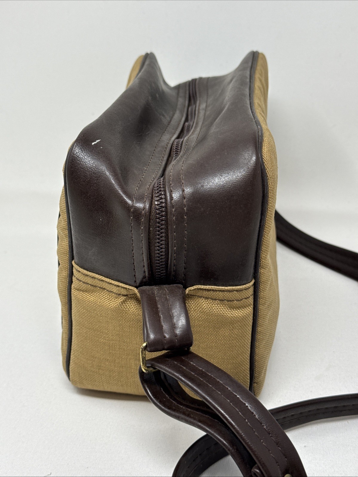 VTG Kodak Instant Camera Carryall Bug Bag Brown Vinyl & Canvas w/ Shoulder Strap