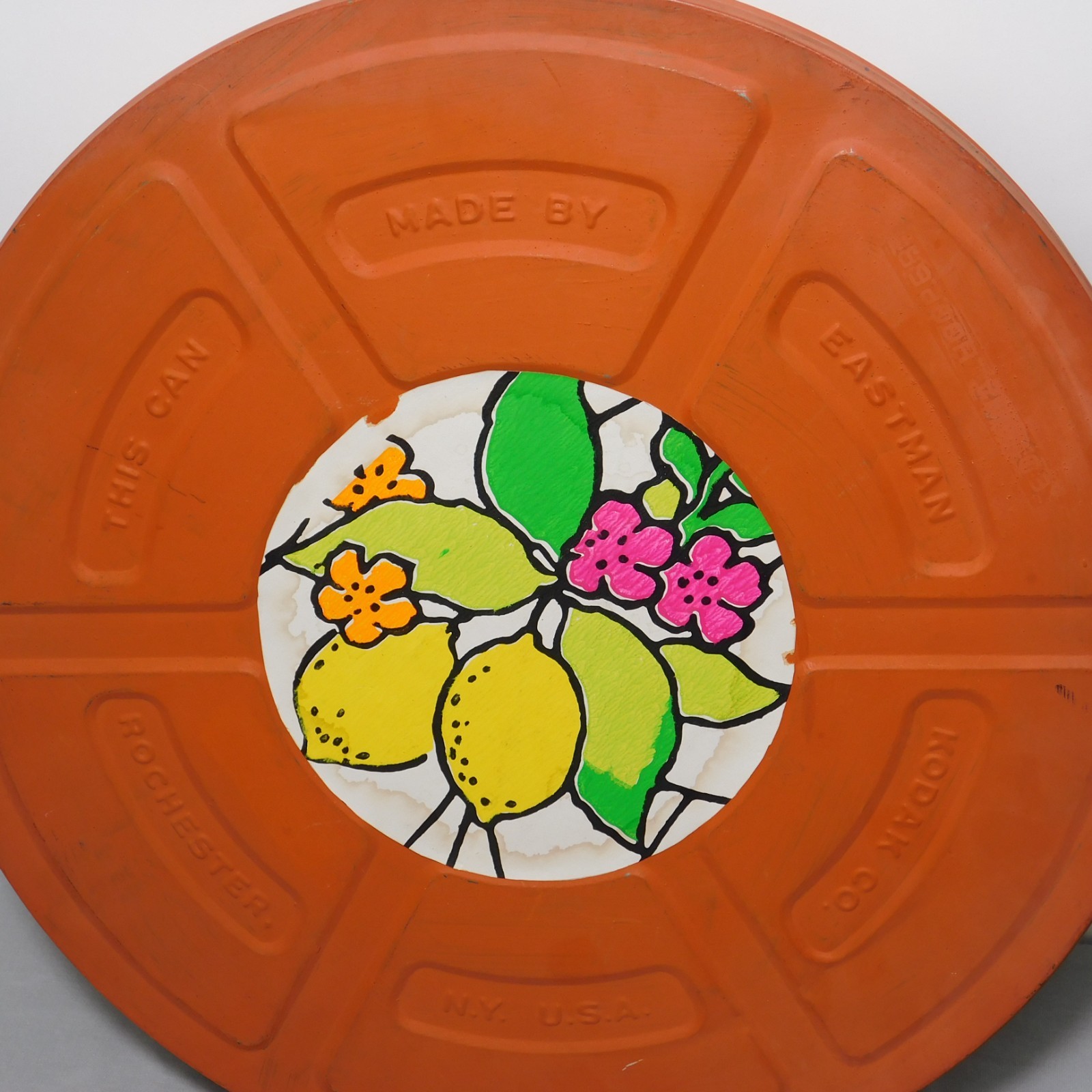 Vtg Eastman Kodak Company Rochester 14″ Metal Film Reel Canister Case Folk Art