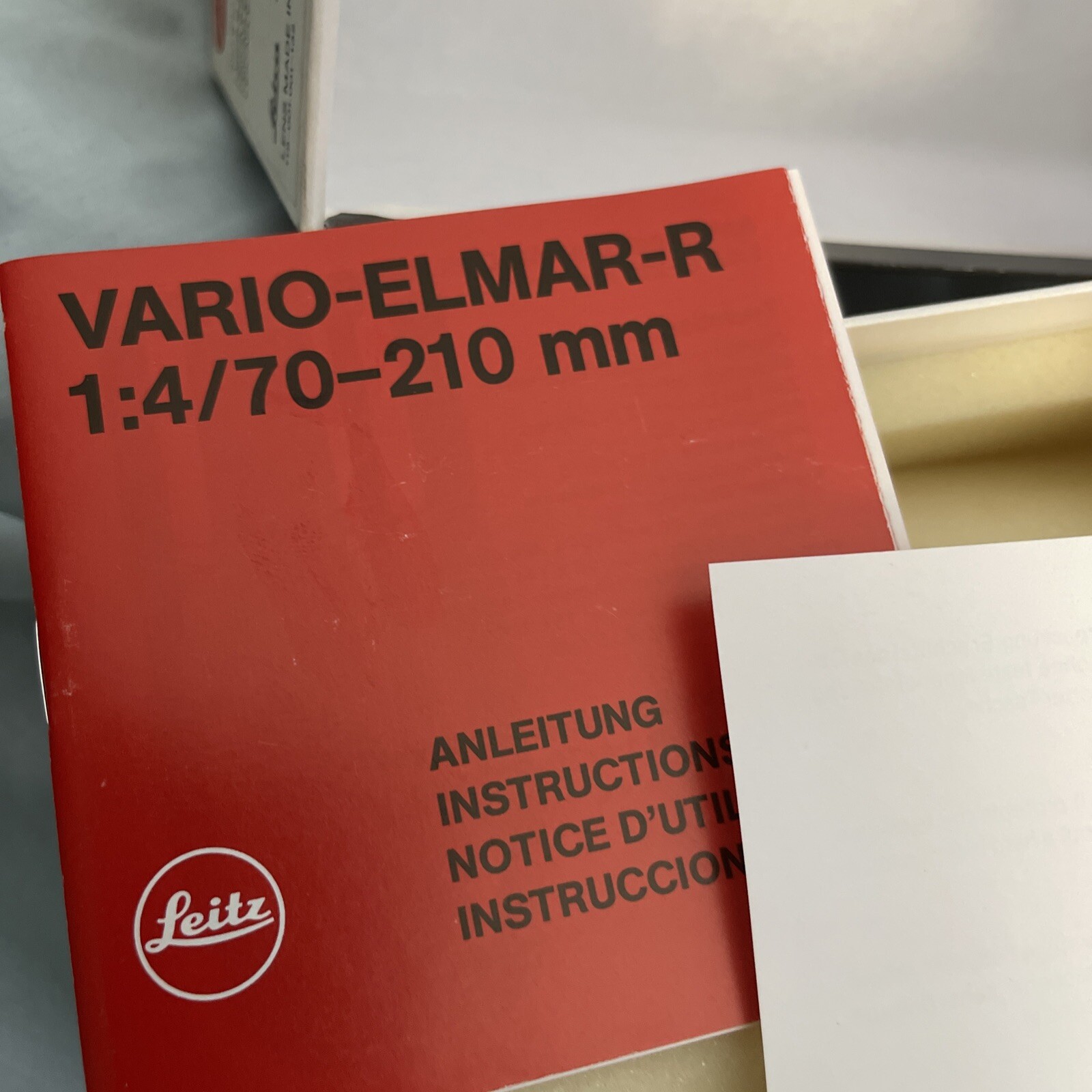 Leitz Leica VARIO ELMAR R 4 / 70-210 Empty Box With Manual Warranty Foam # 11246