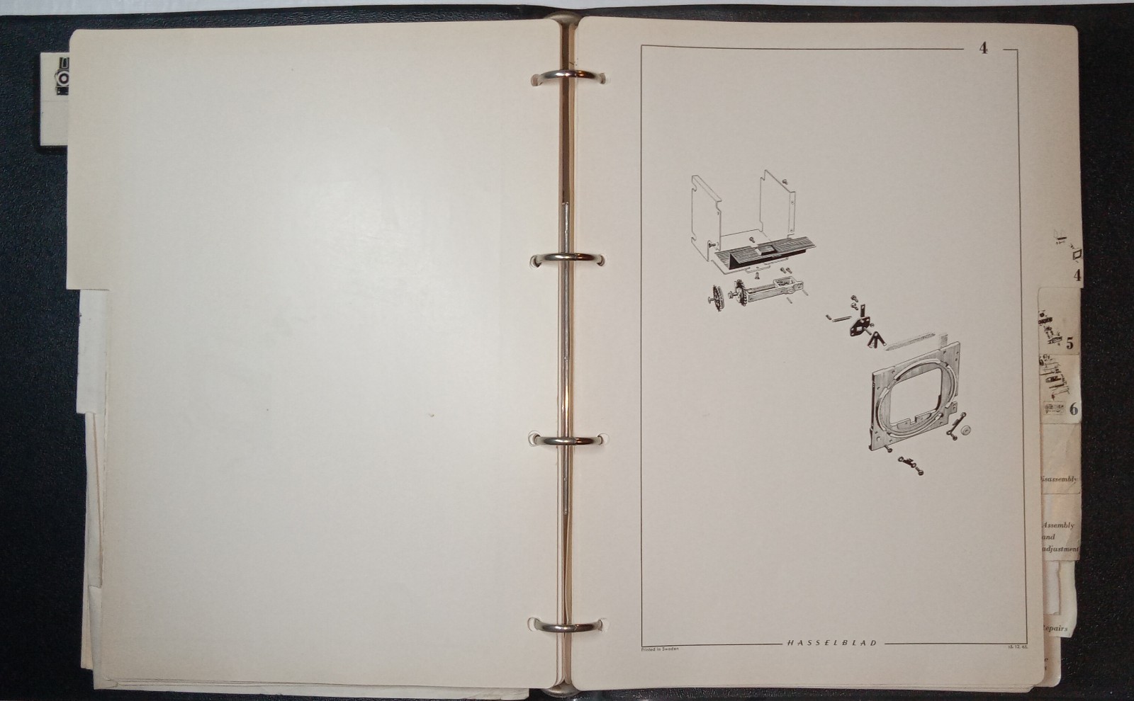 Original Hasselblad 500EL Body Spare Parts Catalog & Repair Manual #4124