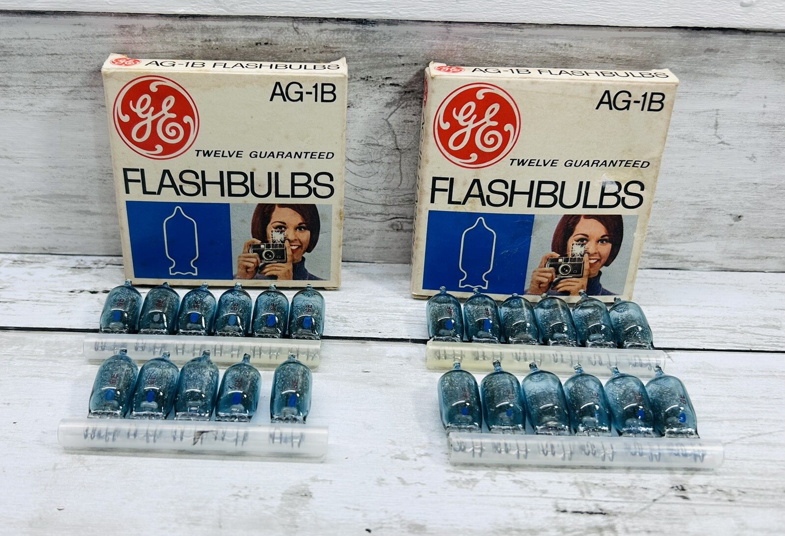 NOS 12 pack GE Blue Dot AG-1B Vintage Flash Bulbs 2 Boxes 23 Bulbs In Total.
