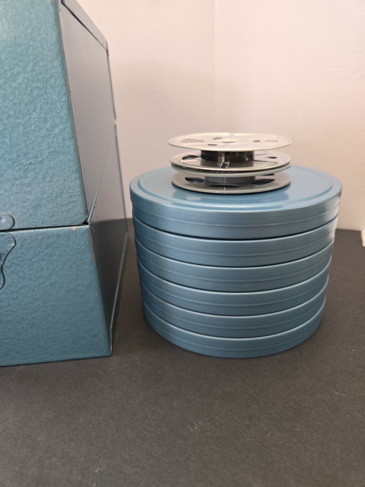 Vintage Adams Metal Film Can Storage Case,6 Box Containers