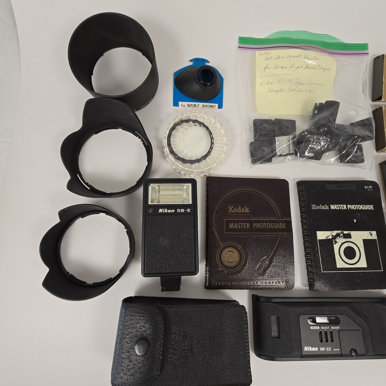HUGE Lot of VINTAGE Nikon & Kodak Photography Equipment Gear Filters Hoods Flash
