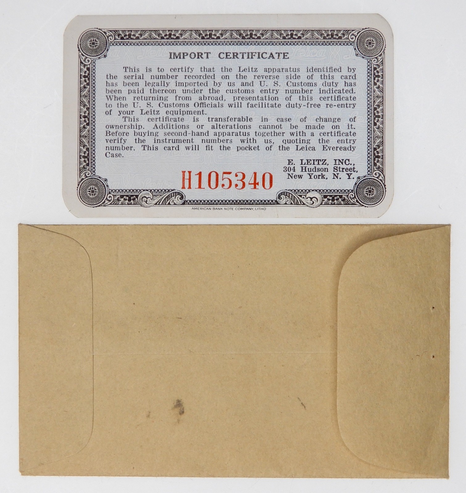 Import Certificate of Leica 50mm f2 Summitar #713342