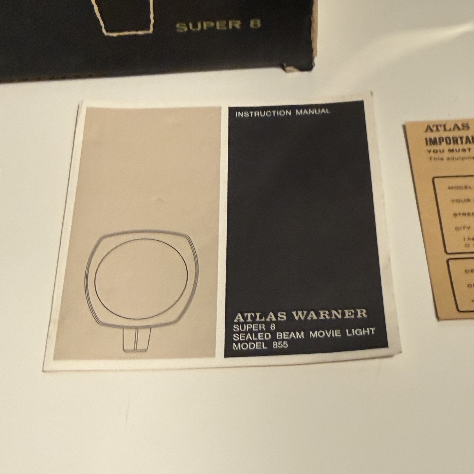 Vintage Super 8 Movie Light Model 855 w/ Box Atlas Warner Sealed Beam Works!