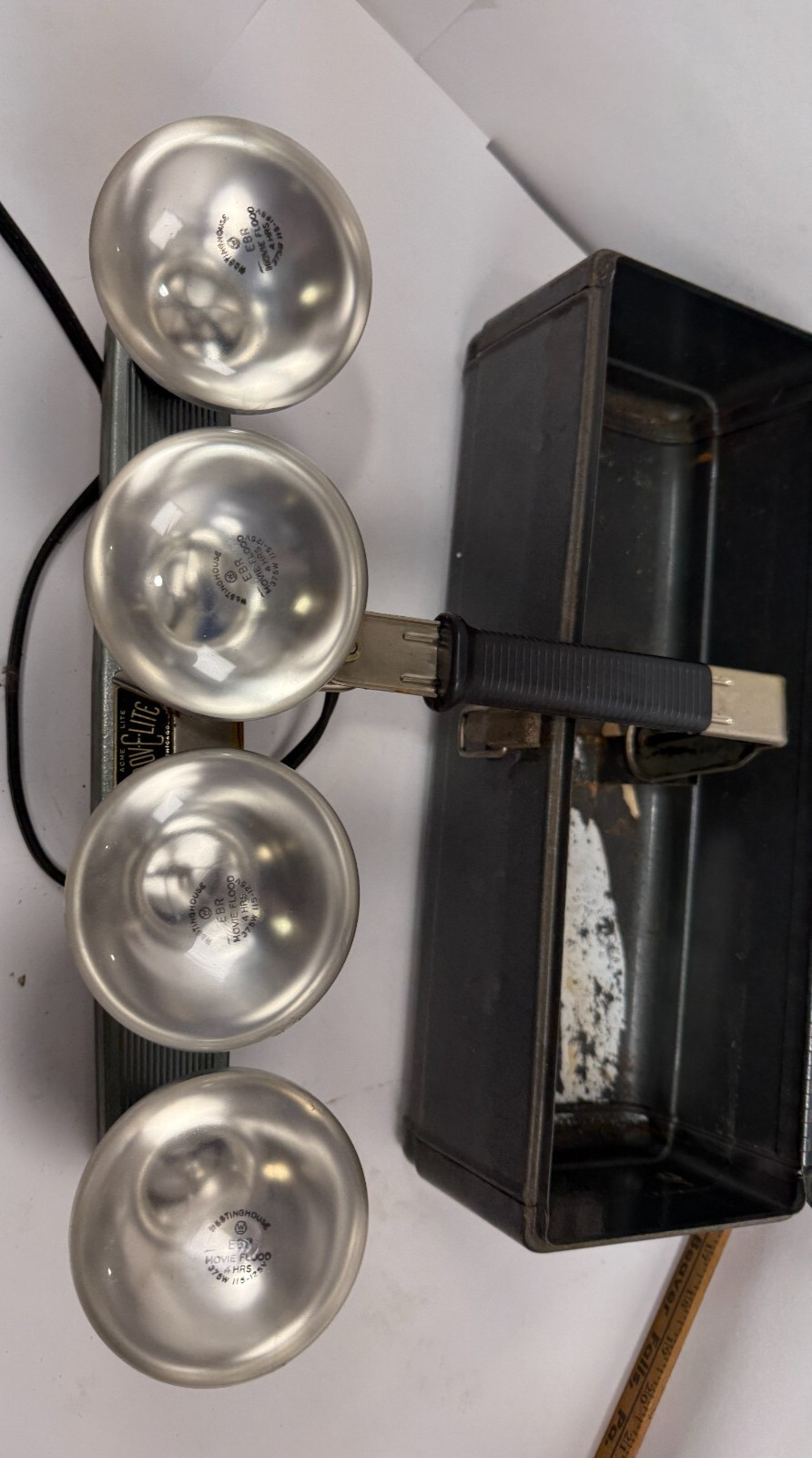 Vintage G.E. ACME MOV-E-LITE 4 Light Movie Film Stage Lighting with Case TESTED