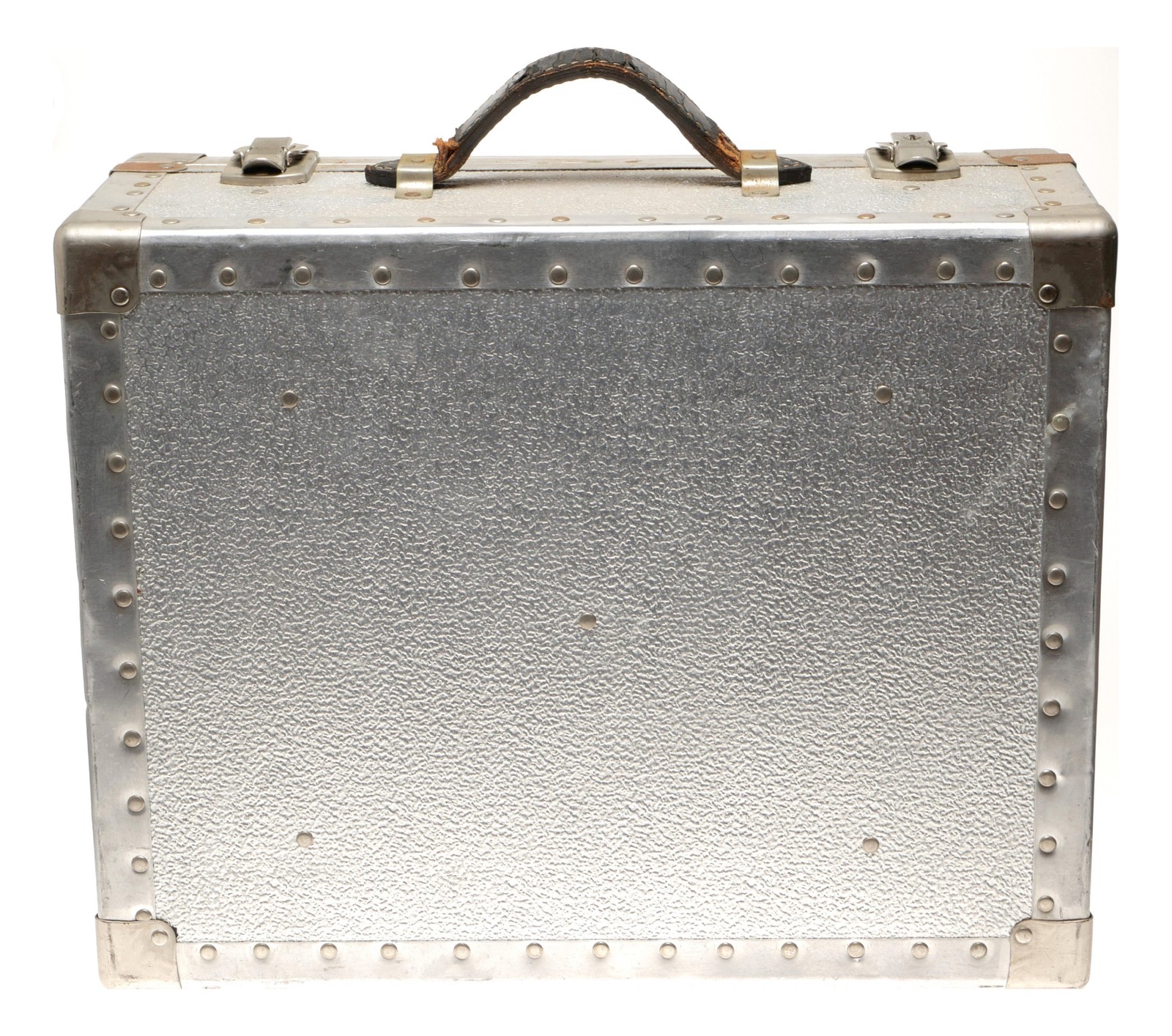 Vintage Aluminum Camera Trunk Hard Case with Leather Handle