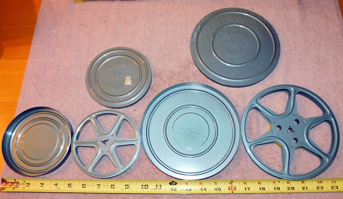 8mm Metal Film Reel Tin Can Canisters & Reels Anchorage Alaska “Super S” RARE