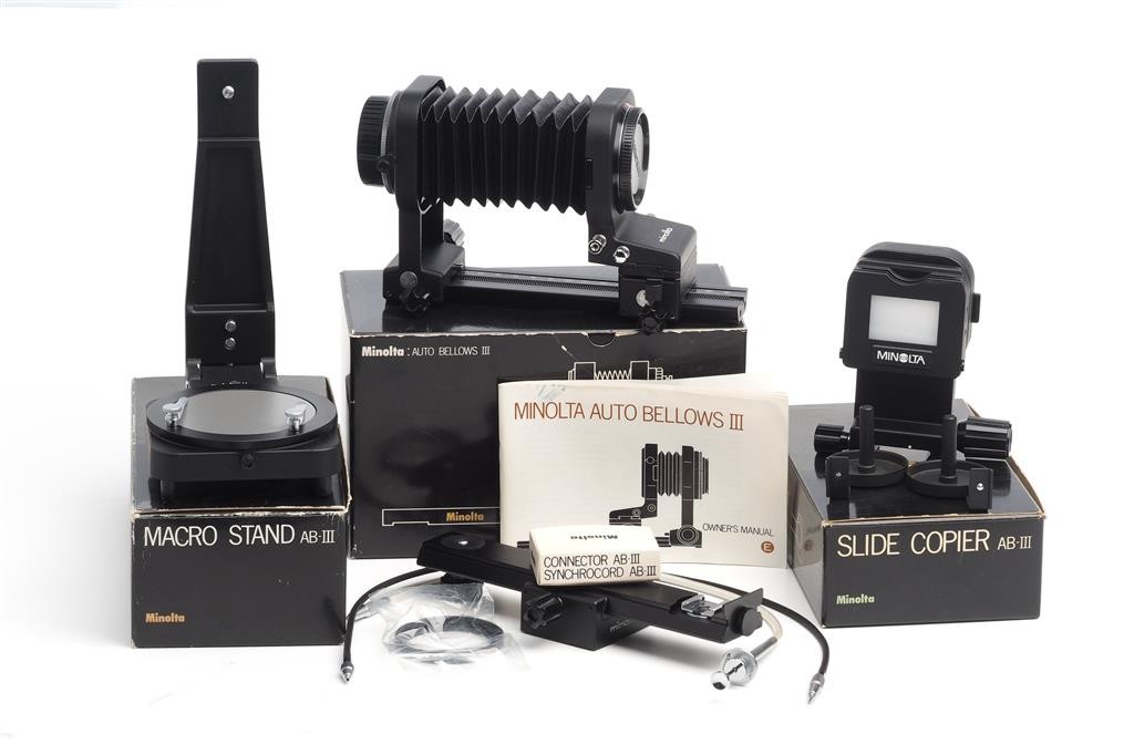 Minolta Auto Bellows III Set Focusing Rail Macro Stand ABIII