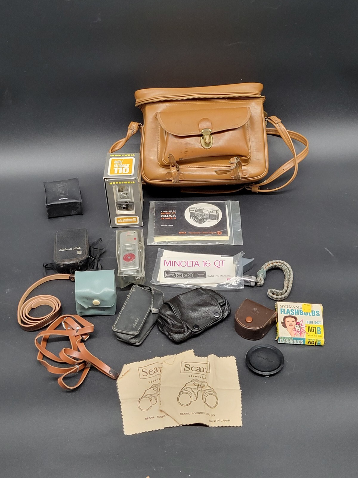Vintage Camera Case Shoulder Bag by Kent LOADED With Vintage Camera Accessories