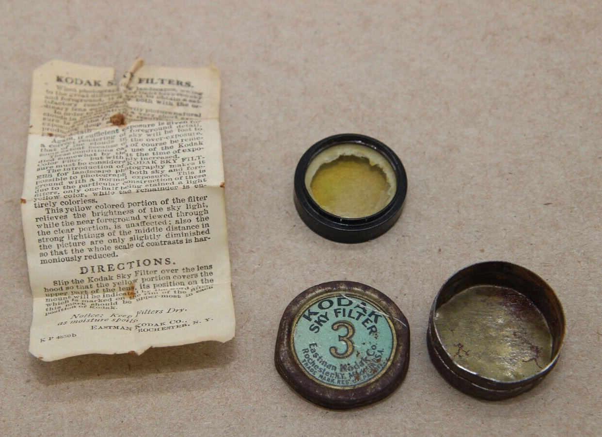 Vintage Kodak #3 Sky Filter Lens In A Metal Tin w/ Instructions
