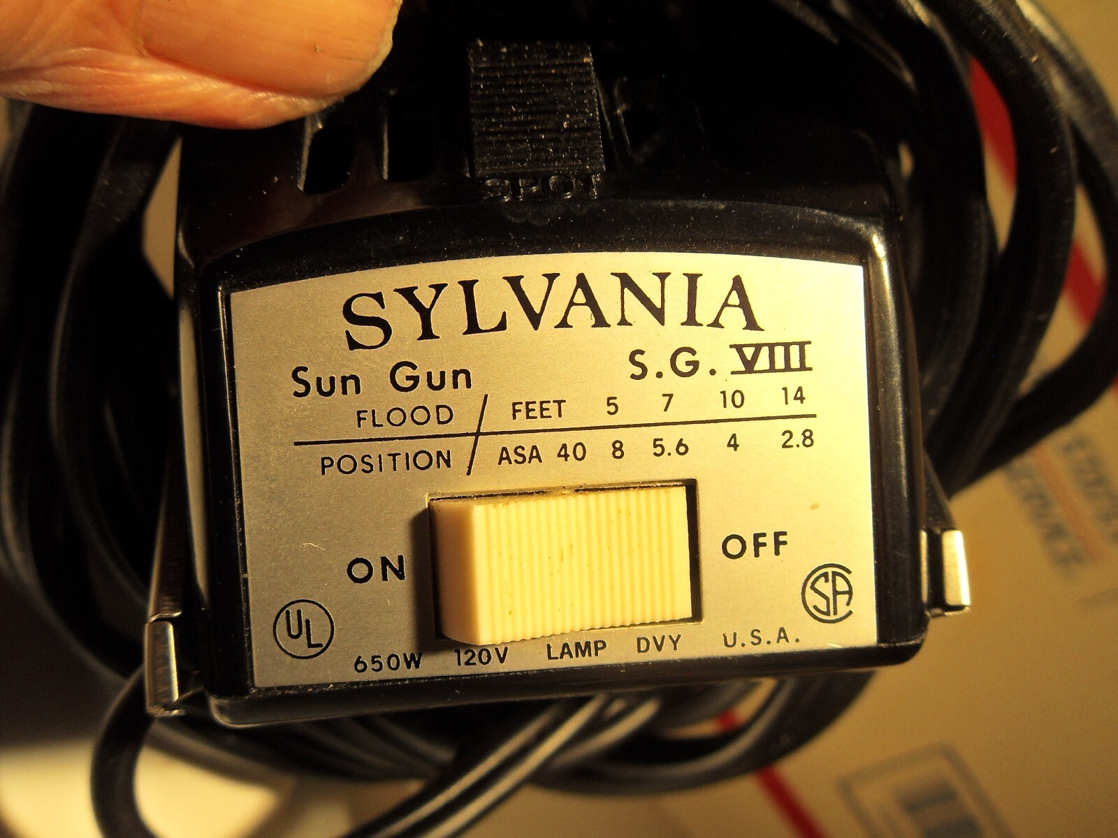 Vintage Sylvania Sun Gun S.G.VIII 650w 120v Tested Works W/ Extra Bulb & Box