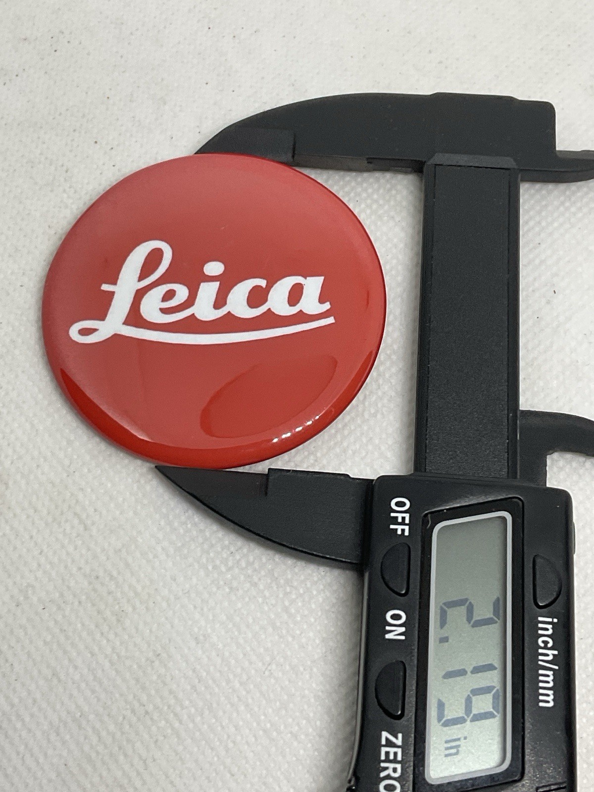 Rare Metal LECIA Red Painted Camera, Binocular Fan Pin/Badge/Button, 2.19” wide