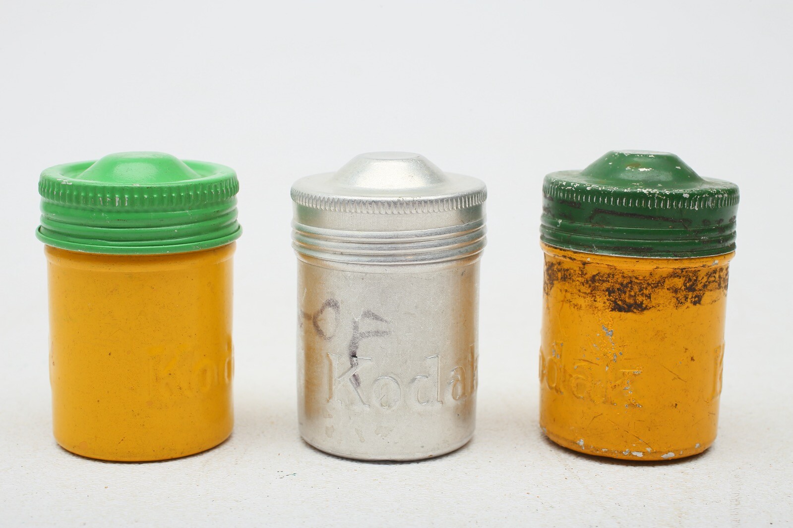 Kodak metal 35mm film canister Yellow+Silver cans with Green+Silver Lids++6 Lot