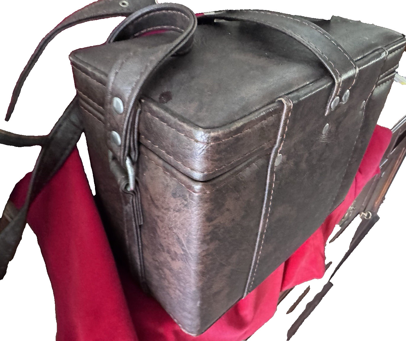 Vintage Camera Case w Film Compartment Hard Body Shoulder Strap Brown Vinyl