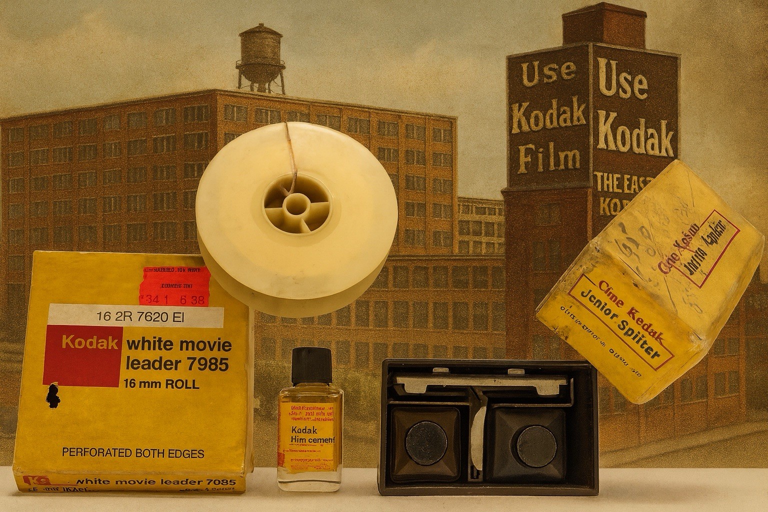 Kodak White Movie Leader 7985 Roll And Cine-Kodak Junior Splicer