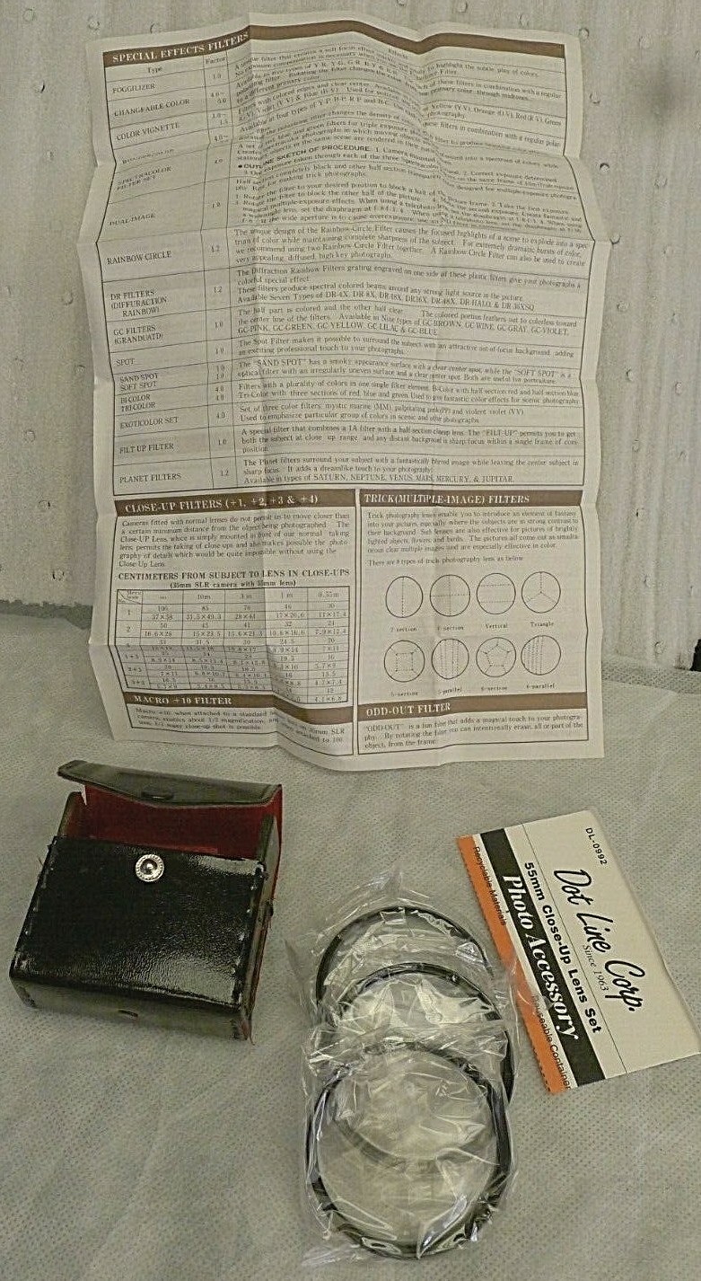 55mm Close-Up Lens Set by Dot Line Corp DL-0992 NOS NEW with Case & Package