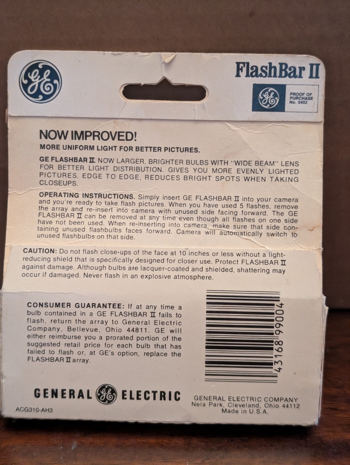 Vintage GE Camera Flash Bar II For Polaroid SX70 Film Cameras