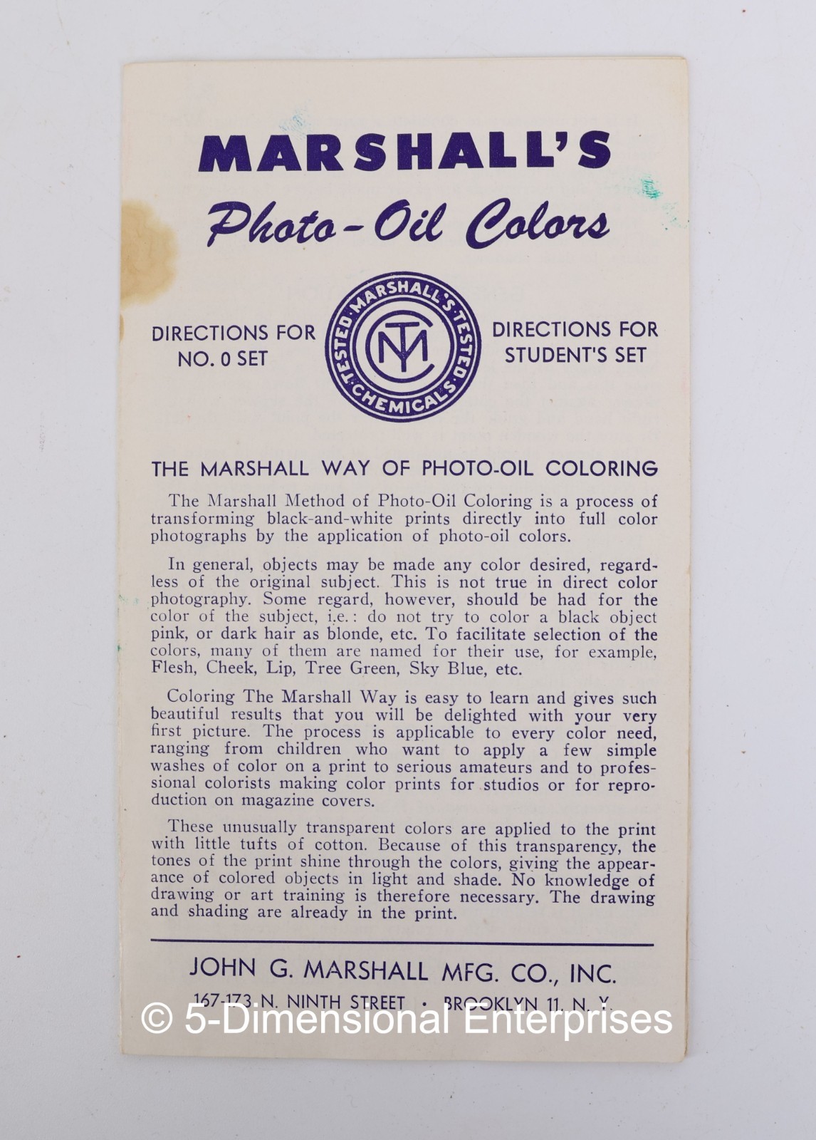 Vintage Marshall’s Photo-Oil Colors – Student Set In Box with Leaflets