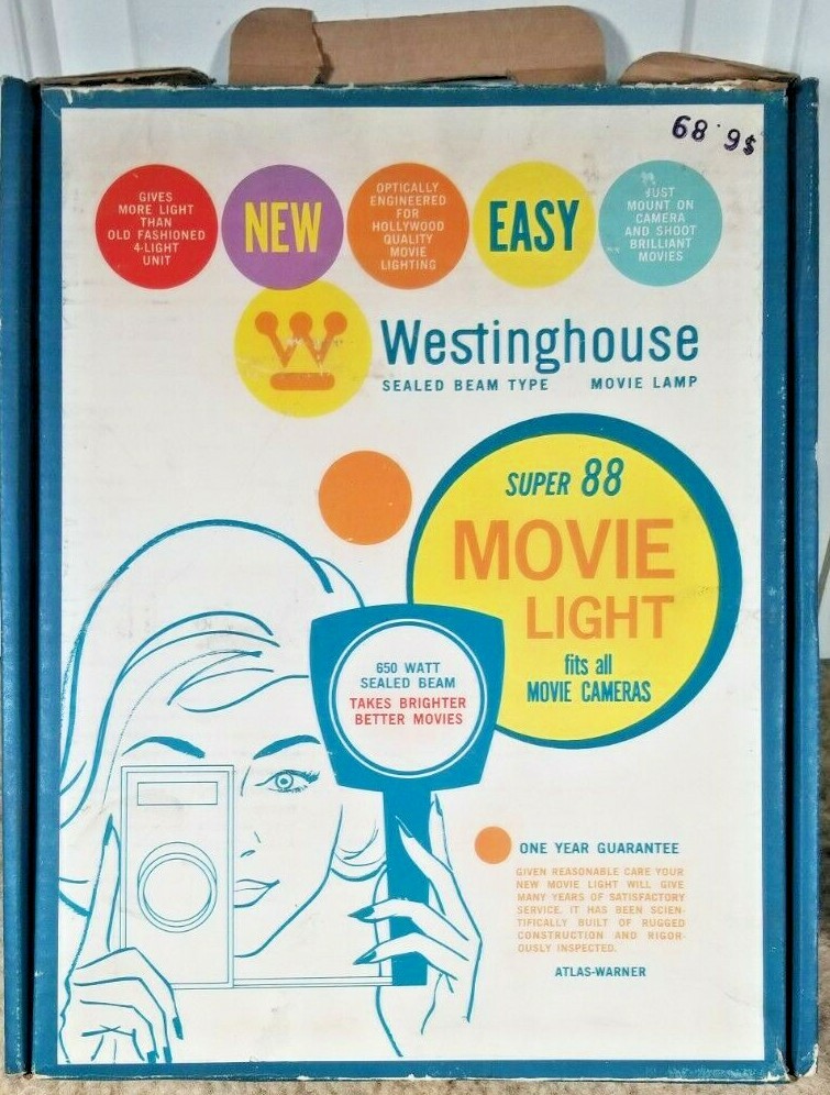 Westinghouse Sealed Beam Super 88 Movie Light Working W/Box & Movie Paperwork