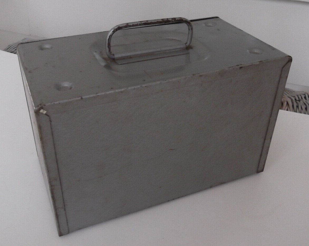 Vintage Brumberger Steel Storage Box or Case for 12 8mm Film Reels with Handle