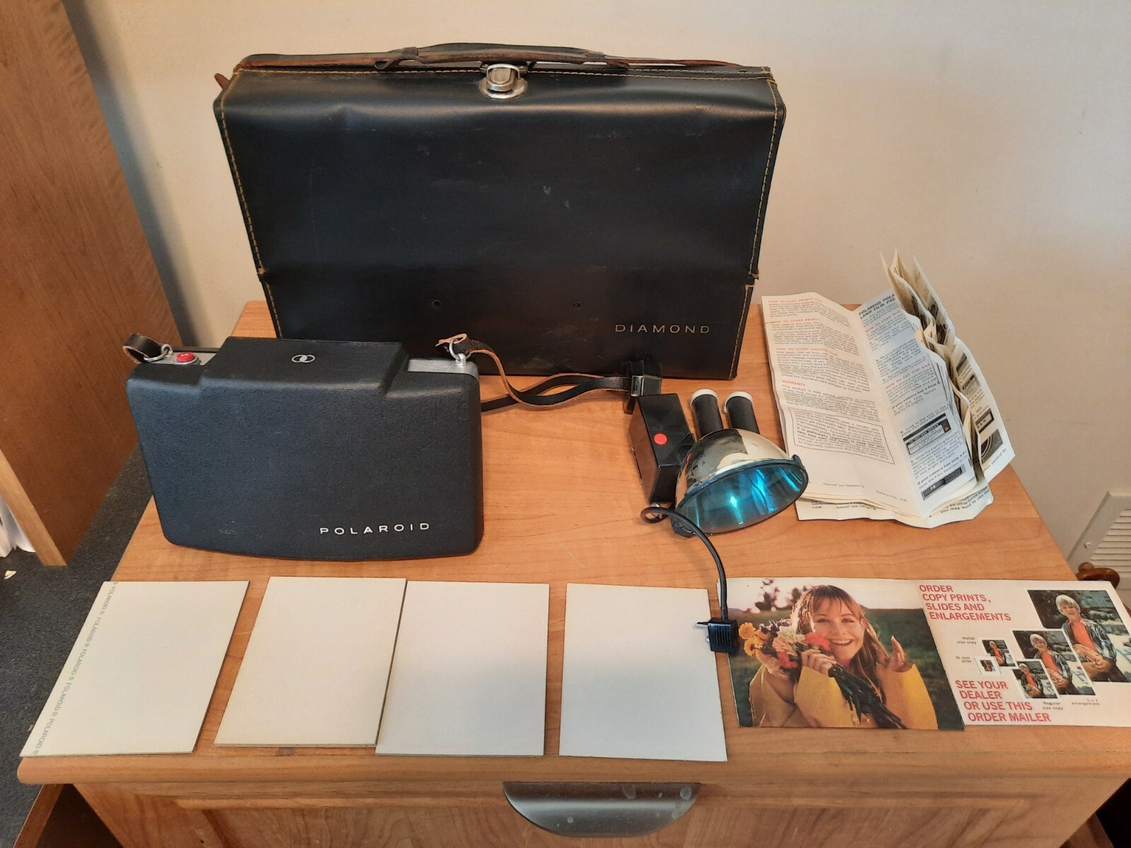Polaroid 250 Land Camera, Diamond Case, Flash & Print Mounts