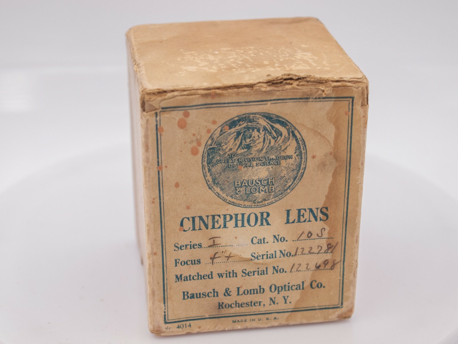 Original Box Only – 1917 Bausch & Lomb Cinephor Lens Series I F4 85mm x 69mm