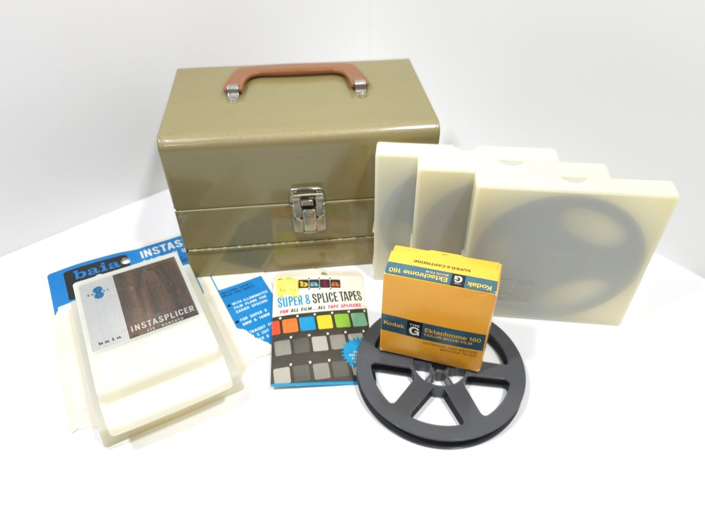 Baia Super 8mm Accessories Lot: Reels, Cases, Film, Splicer, Tapes, Storage Box
