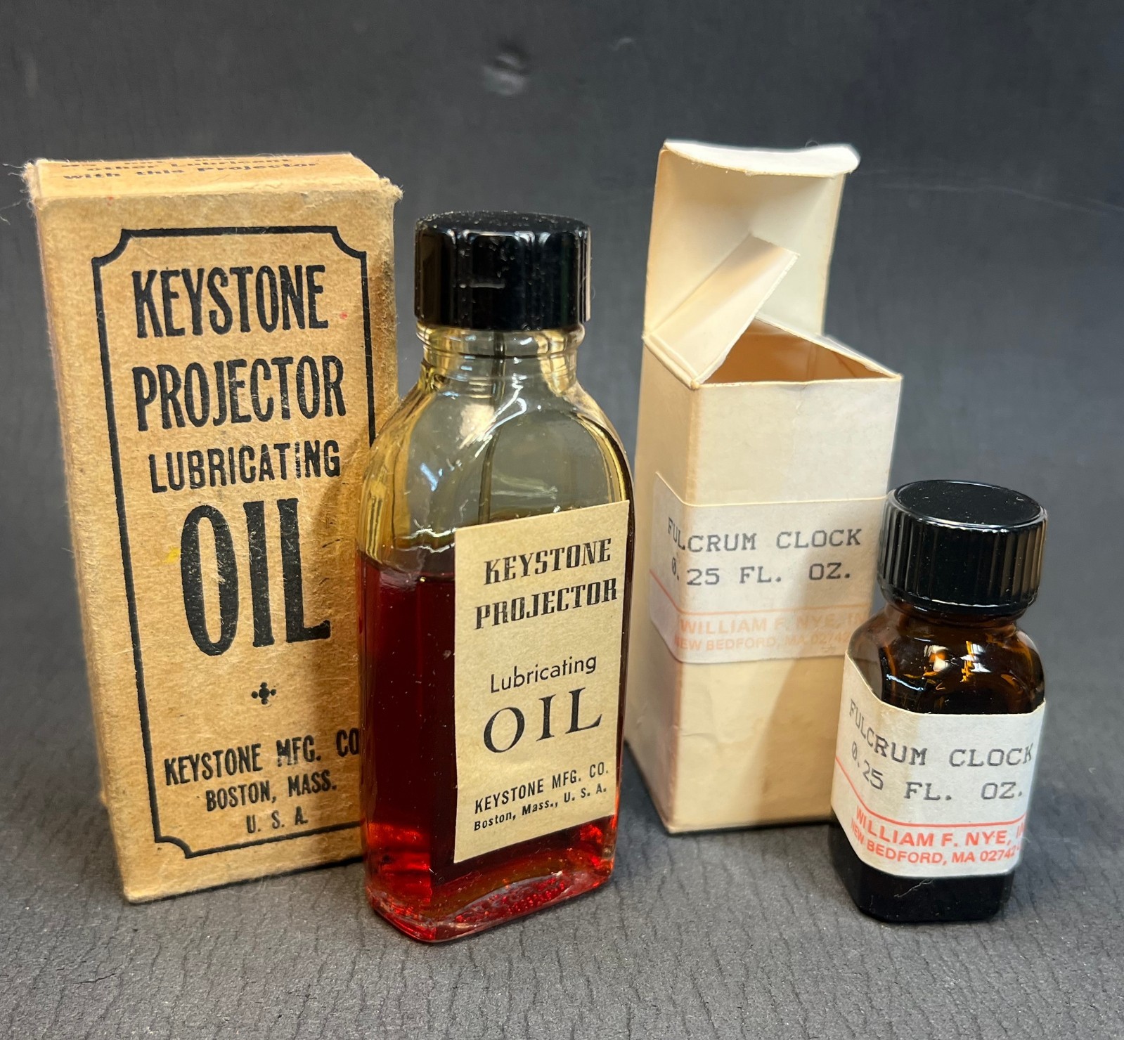 Vintage Keystone Lubricating Oil & William F. Nye Inc. Fulcrum Clock Oil