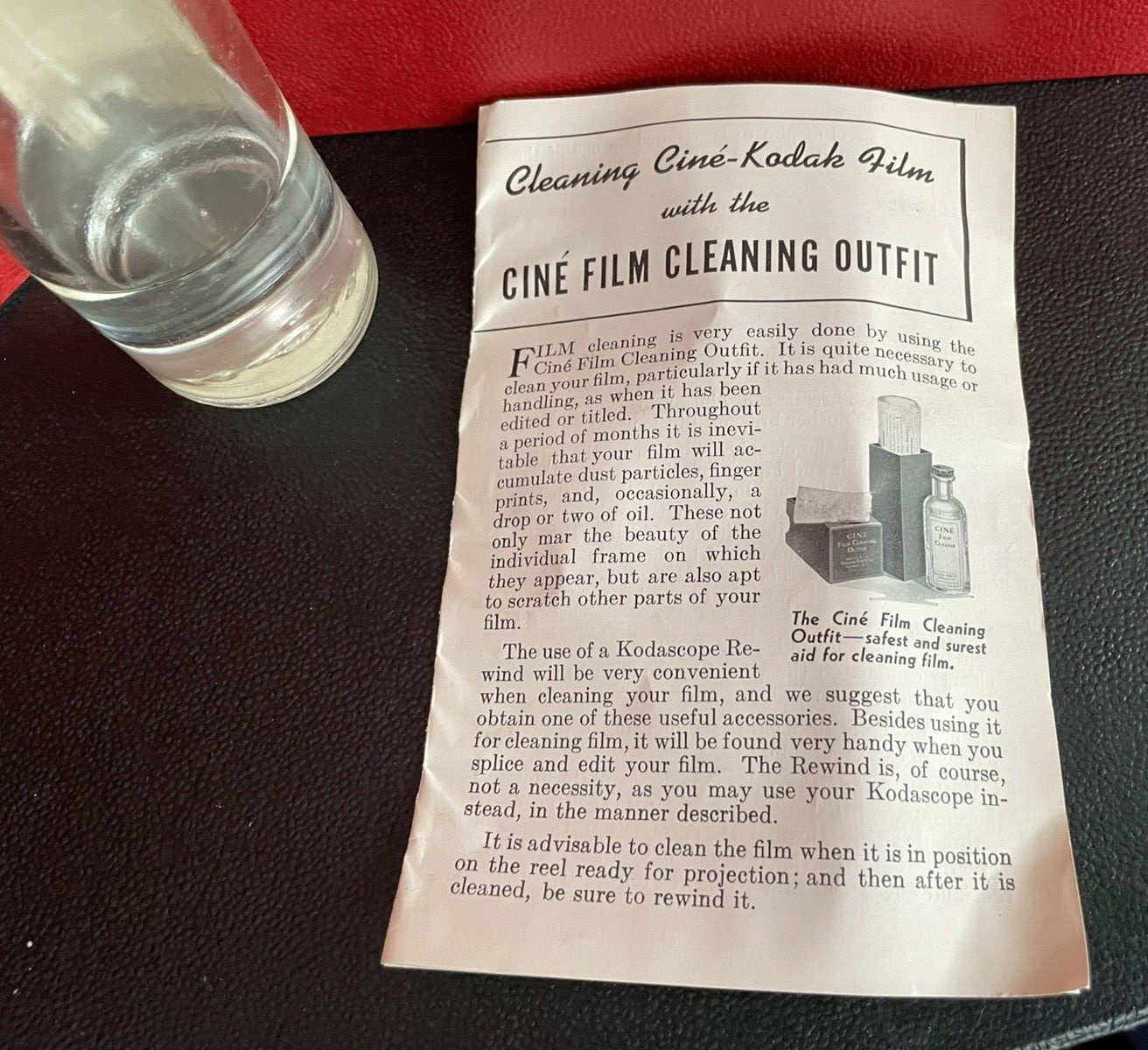 Vintage EASTMAN KODAK CO CINE Film Cleaning Outfit w/ Box Glass Bottle Brochure