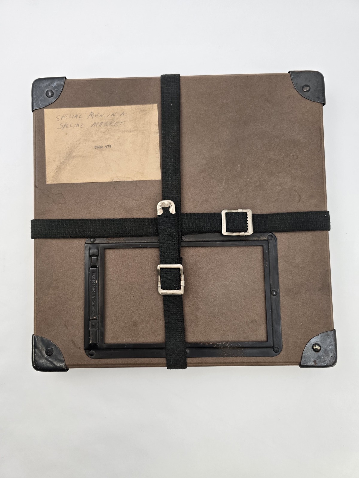 Vintage 11″ Square Fiberbilt Shipping Case Metal Corners Fabric Straps 1960s Lab
