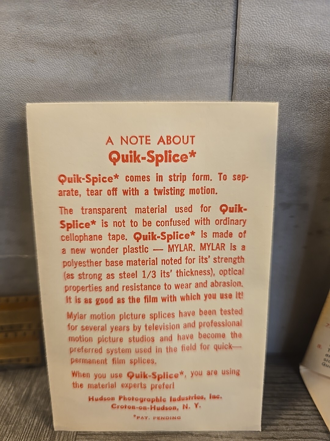 Vintage 1957 HP Quick Splice Kit 8 mm Film Hudson Photographic Industries