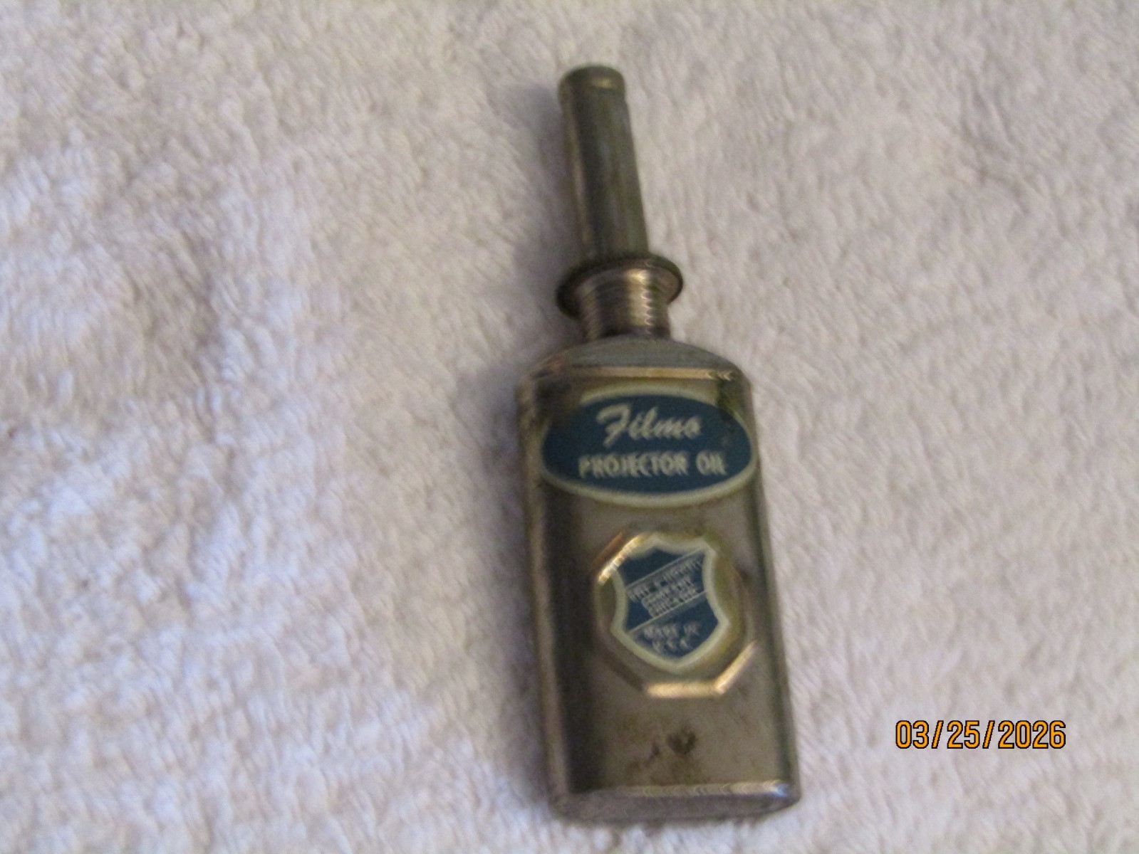 Vintage 1930s Bell & Howell Filmo Projector Oil Metal Bottle Container Chicago