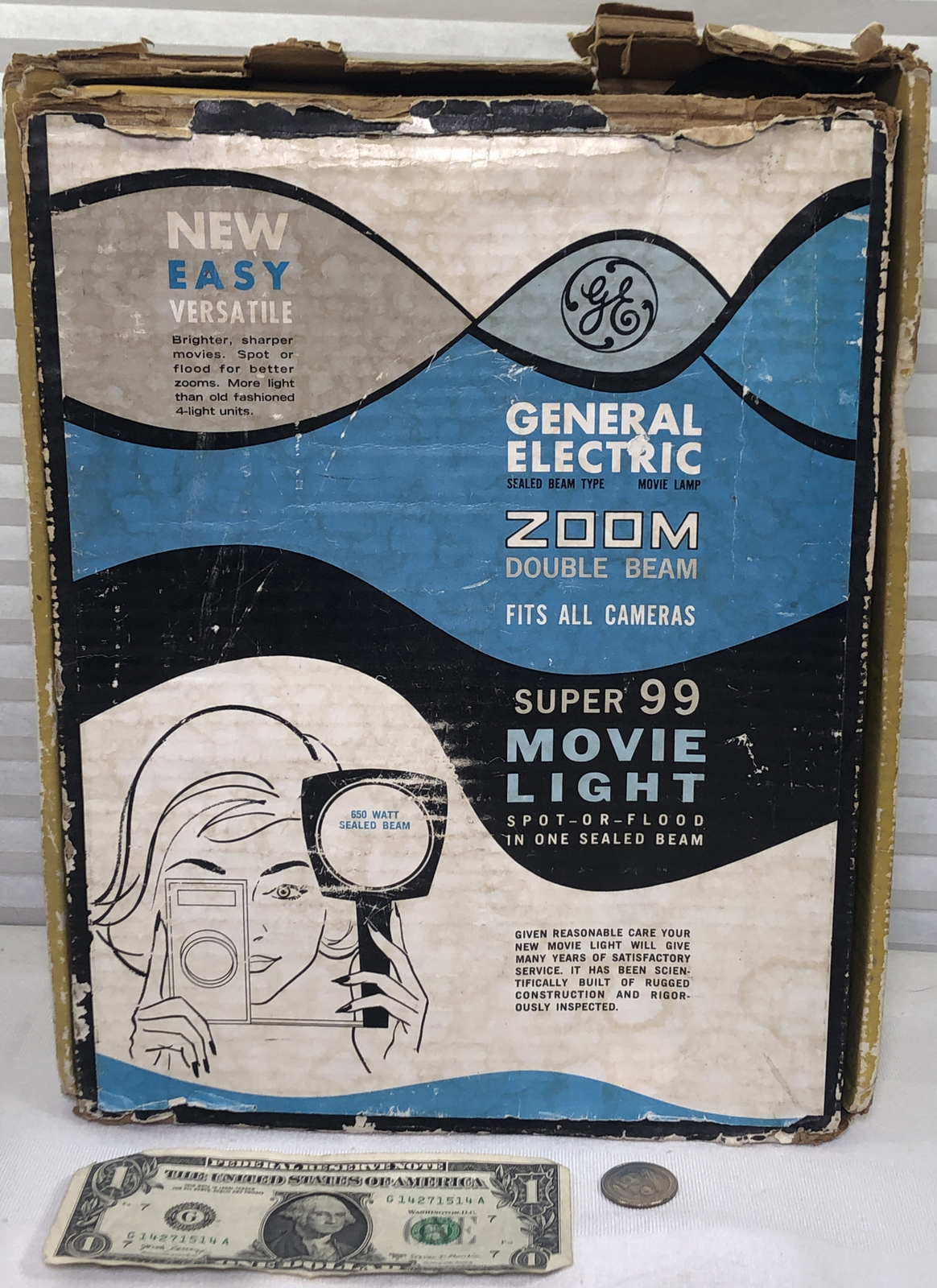1960s GENERAL ELECTRIC SUPER 99 MOVIE LIGHT fits all cameras DOUBLE BEAM – 650w