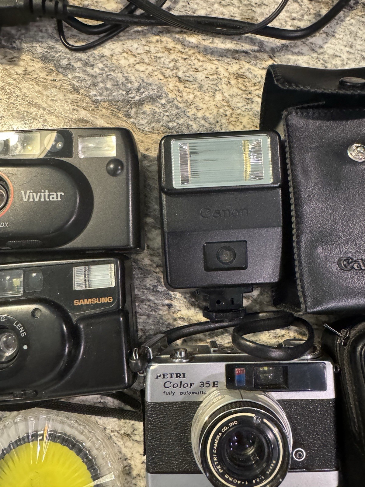 Untested Camera Lot Petri 35E Vivitar Samsung Canon Flash Cases 7 Cameras