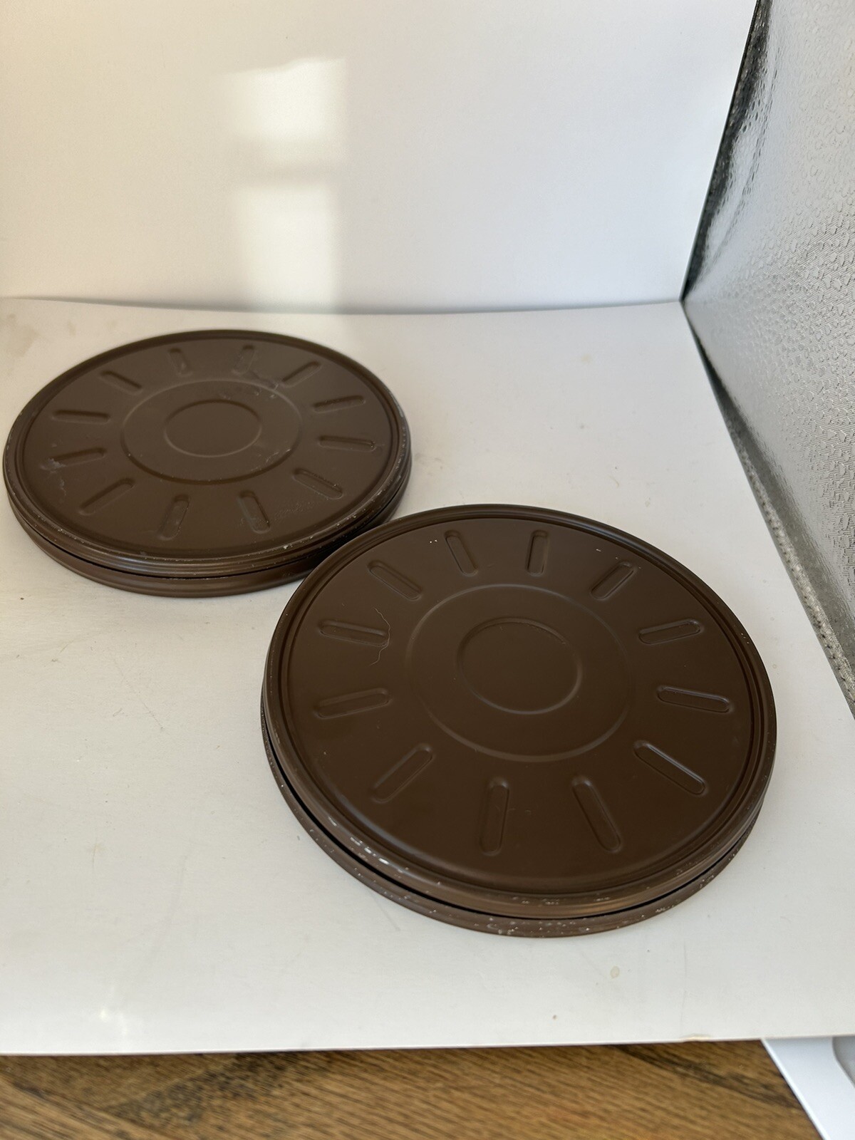 2-Vintage 8mm film reel Canisters 5 1/8 Inch Without Reel **Empty** Brown Metal