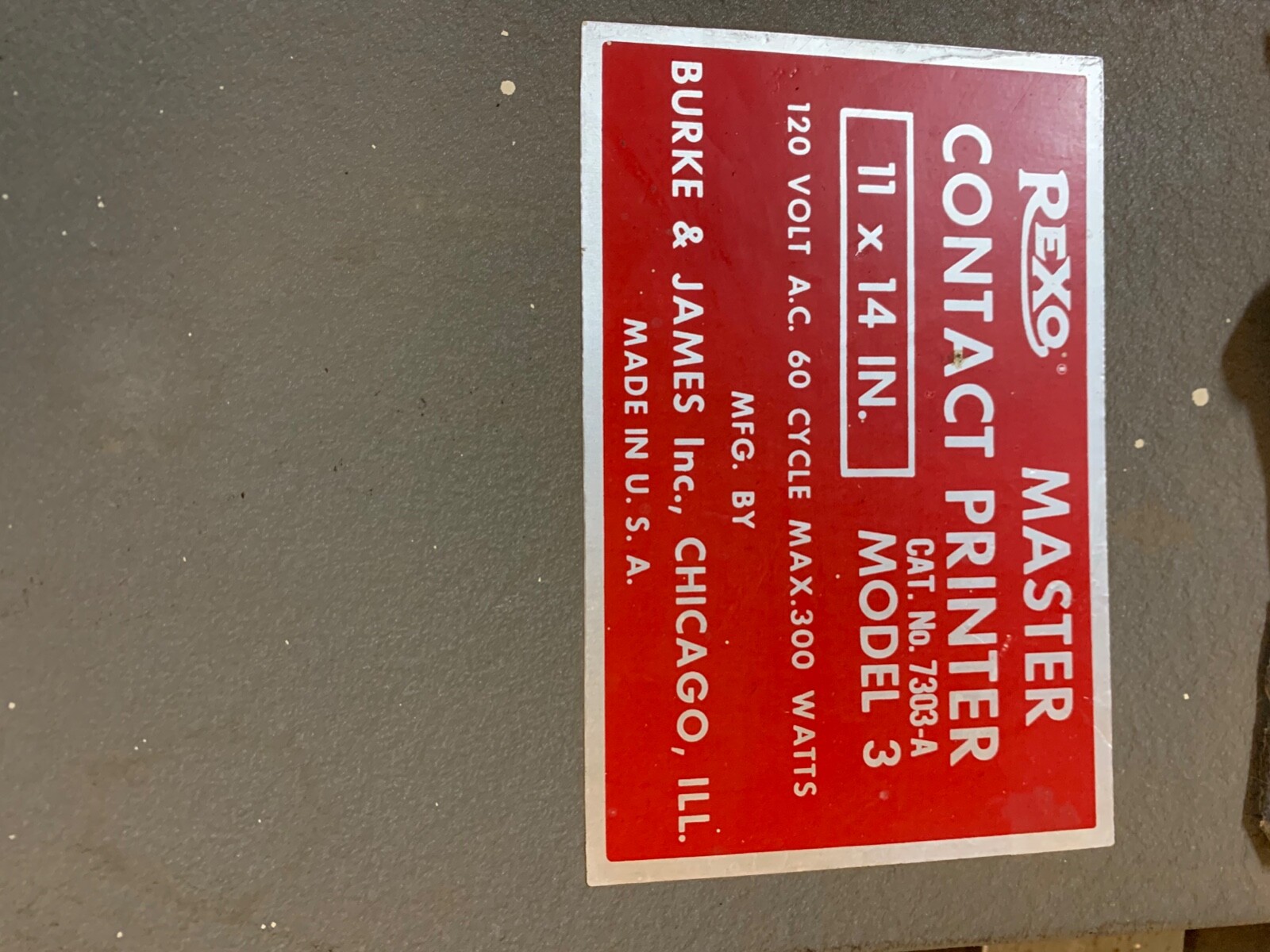Burke & James 11×14 Rexo Contact Master Printer
