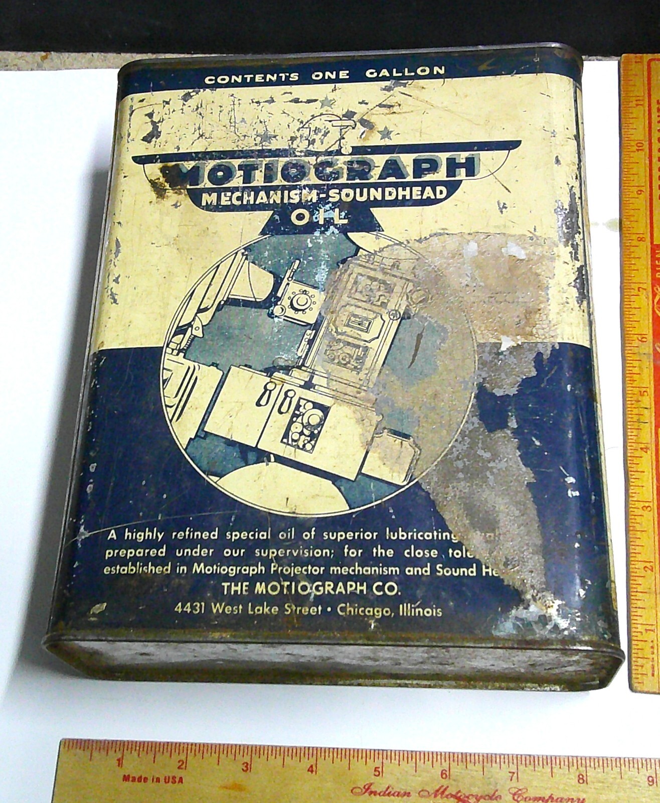 Motiograph oil can vintage 1 gallon old movie projector collectible memorabilia