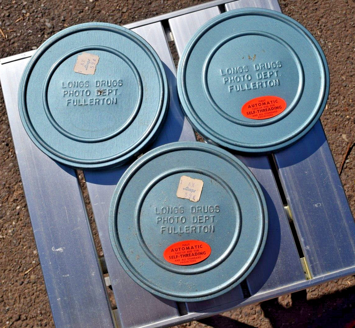 LOT of 3 Vintage 8mm Reels & Tins Longs Drugs Fullerton, CA Remarkably Clean