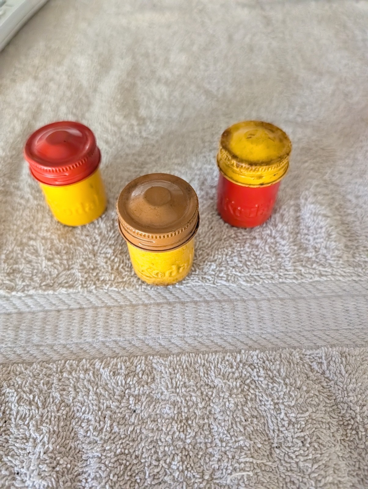 Vintage Kodak Yellow And Orange Tin Embossed Film Canister With Lid Lot Of 3
