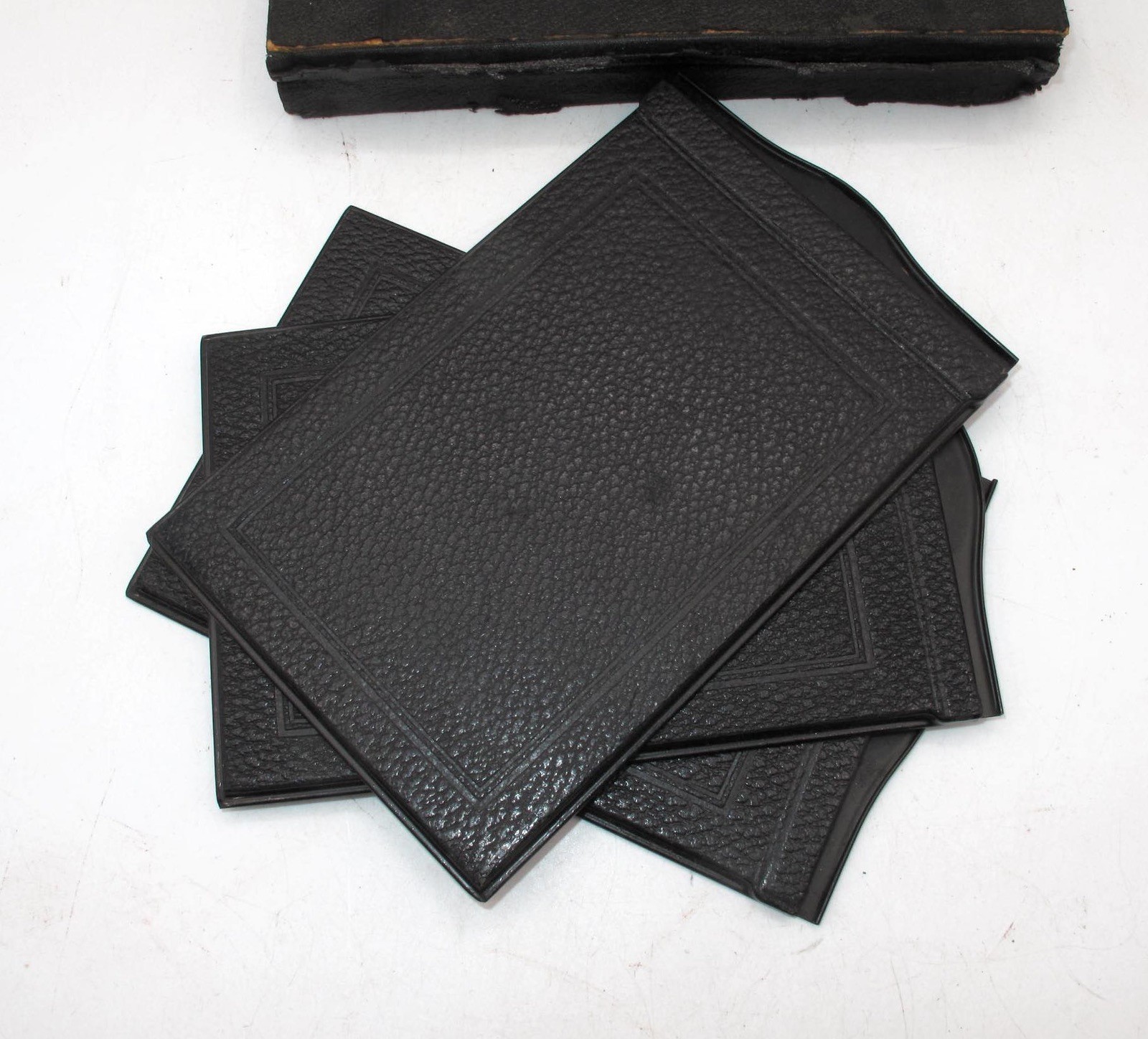 *VINTAGE* 3-4×5 METAL FILM HOLDERS w/LEATHER BACKING IN ACCORDIAN POUCH CASE