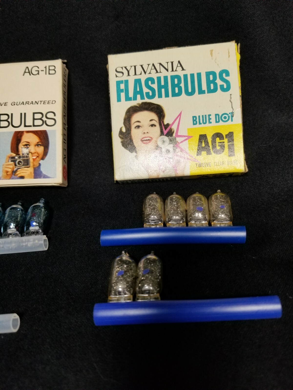 Vintage Sylvania Blue Dot AG-1 and AG-1B Flashbulbs 3 Boxes, 16 Total Bulbs