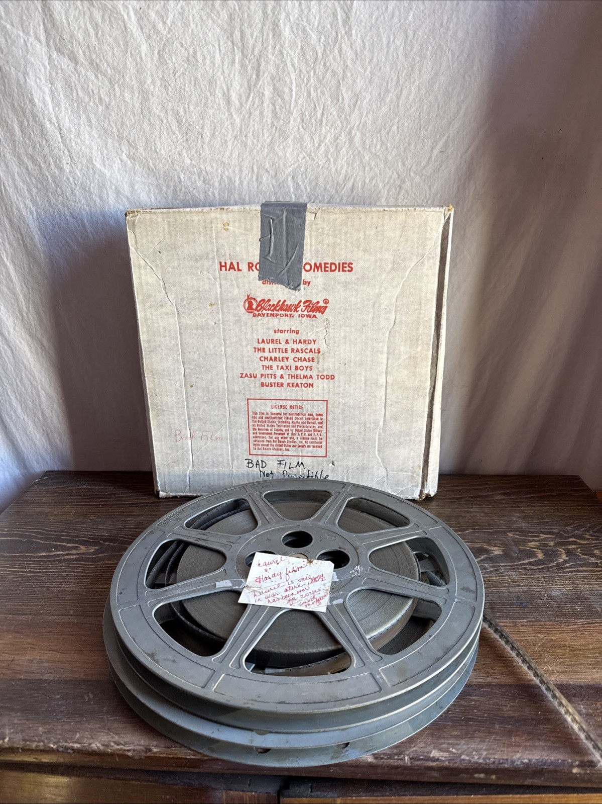 2 Vintage 16MM Grey Plastic & Metal Movie Reel 13-3/4” Reel Laurel & Hardy