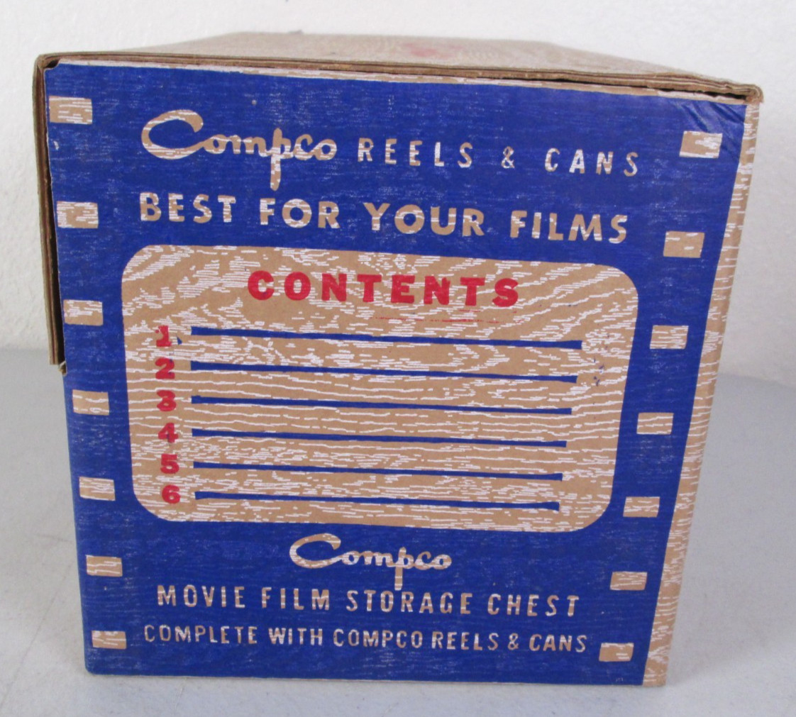Vintage COMPCO Reel Chest Pak – 6 – 200 Ft. 8mm Metal Film Reel w/ Storage Cans