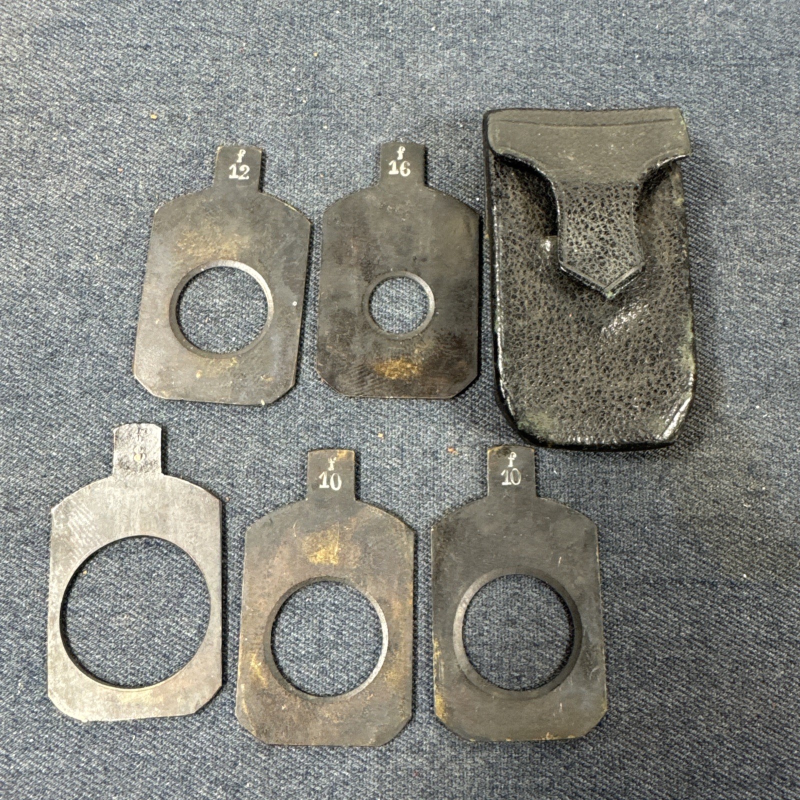Set of 5 Brass 22mm Waterhouse Stops for Antique Lens in Leather Case