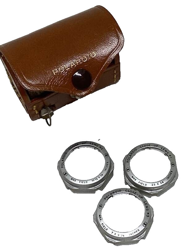Polaroid Leather Case 309 Flash Gun 202 Close Up Lens 540 Sylvania Bulbs Lot VTG