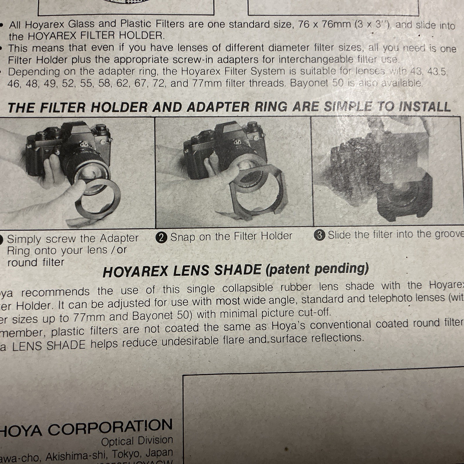 NEW – Hoyarex Plastic Filter Adapter Holder for Hoya 3×3 Square Filters